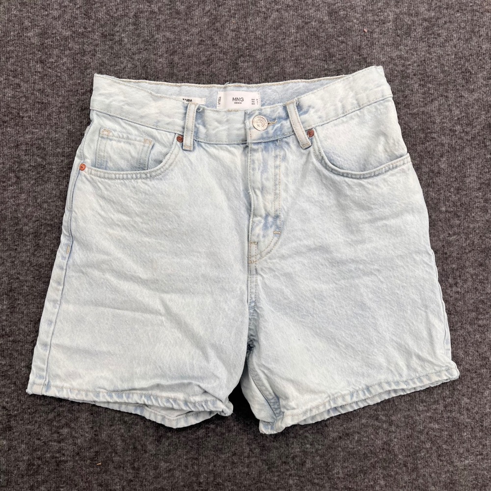 Mango MNG Denim Zaida Light Wash High Waisted Cotton Shorts Blue Size 2